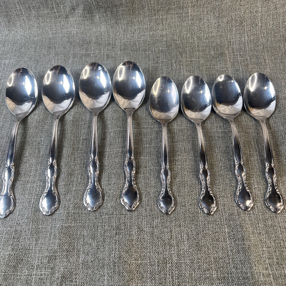 8- Wm Rogers & Son  ROYAL MANOR  4 Soup Spoons 7" & 4 Teaspoons 6" Stainless